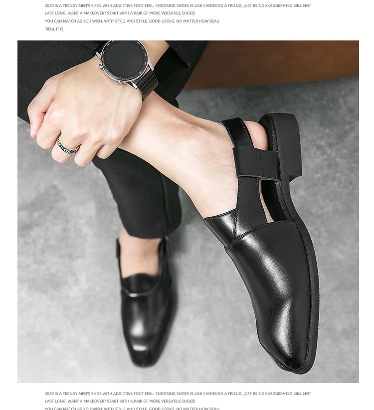 Hollow Out Dress Party Sandals Fashion Leather Summer Shoes Men Leisure Formal Flats Business Footwear Men's Wedding Sandals