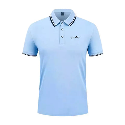 Summer men's 100% polyester fashion Milan print casual knight stripe lapel short-sleeved shirt polo shirt top