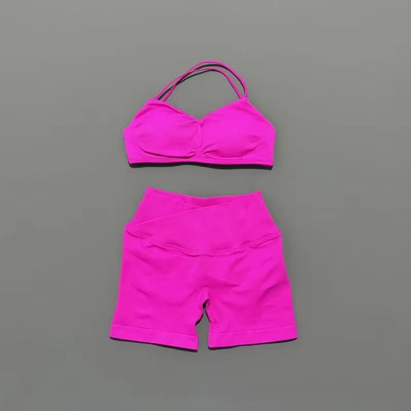 2Pcs HISTELLO Vision Sports Set Strappy Seamless Bra Scrunch Butt Lifting Stretch Breathable Gym Fitness Pilates Workout Sets