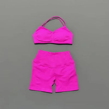 2Pcs HISTELLO Vision Sports Set Strappy Seamless Bra Scrunch Butt Lifting Stretch Breathable Gym Fitness Pilates Workout Sets