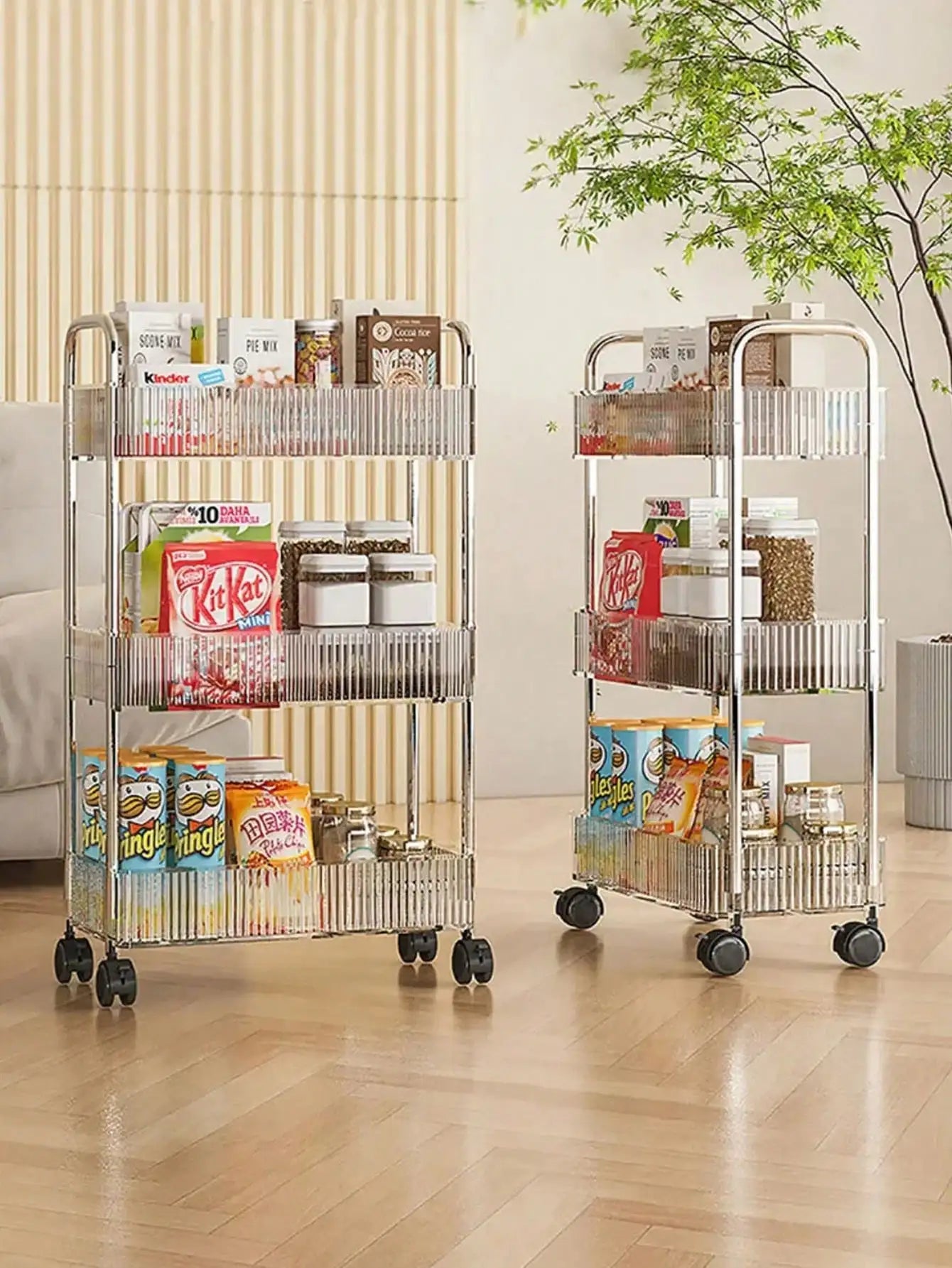 1pc Multi-Layer Storage Rack-Acrylic Removable Floor-Standing Cart Snack Storage Shelf For Kitchen/Bathroom/Living Room/Bedroom