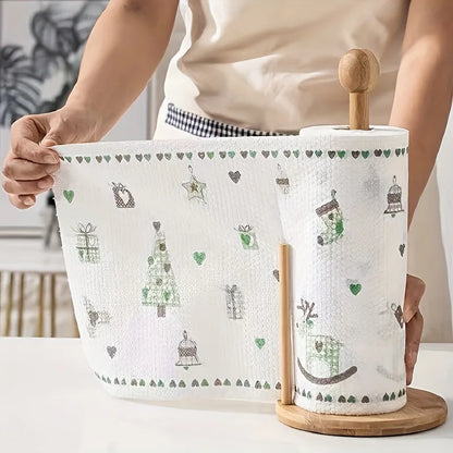50 100pcs/roll Dishcloth Absorbent Thickened Kitchen Paper Dry Wet Use Non Greasy Random Pattern for Sink Cleaning Dishwashing