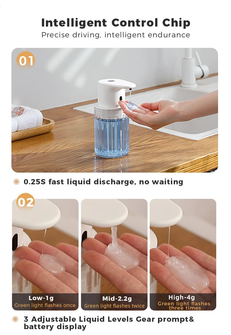 Kitchen 300ml Automatic Liquid Soap Dispenser USB Rechargeable Touchless Hand High Capacity Detergent Bathroom Dispenser