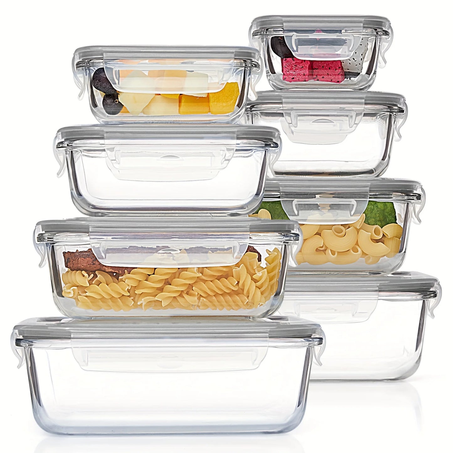 8-piece set of glass food storage containers, leak-proof sealed LIDS, BPA-free, non-toxic transparent borosilicate