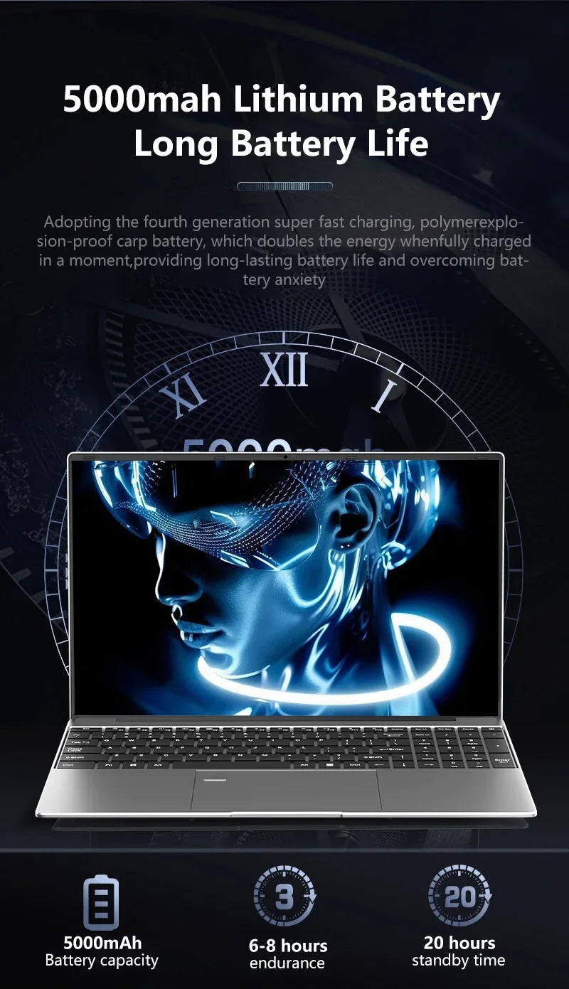 15.6 Inch Laptop Intel Core i9 10980HK Windows 11 Pro 32GB DDR4 M.2 2TB SSD Ultrabook Computer Fingerprint Unlock WIFI Fast