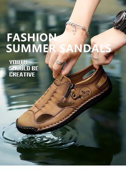 New Summer Breathable Men Sandals Fashion Roman Sandals Handmade Leather Men Casual Shoes Platform Outdoor Men's Beach Sandals