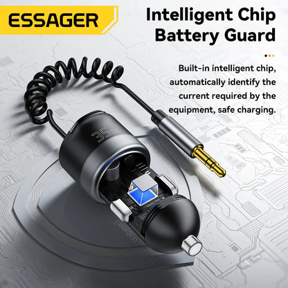 Essager Bluetooth 5.3 Car Charger 3.5mm Jack AUX Cable 35W Fast Charging for iPhone16 15 Huawei Samsung Bluetooth Car Chargers