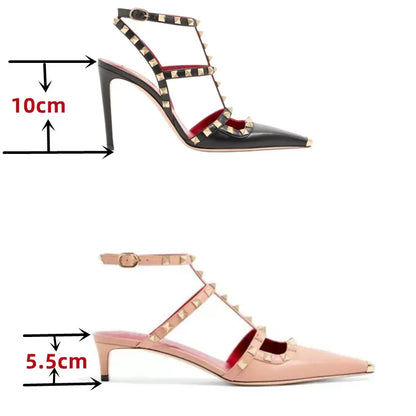 Summer Square Headed Rivet High-heeled Women's Sandals, Fashionable and Sexy Women's Party T-table Women's Plus Size Sandals