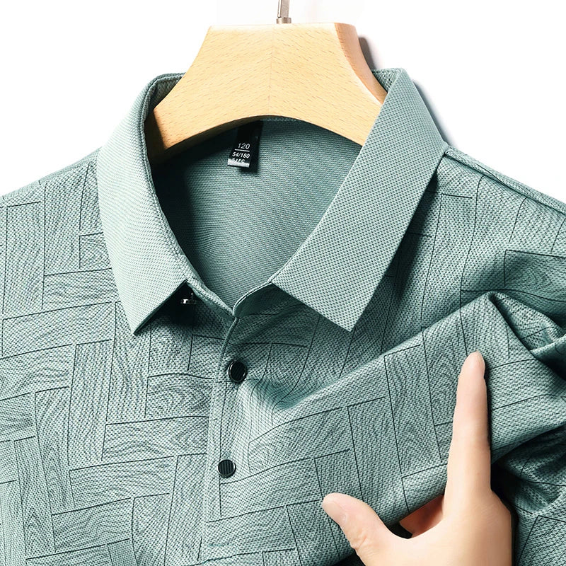 Men's Comfortable Short Sleeve Polo Shirt Weave Pattern Contrast Collar Design 2026 Casual Daily Office Fashion Top