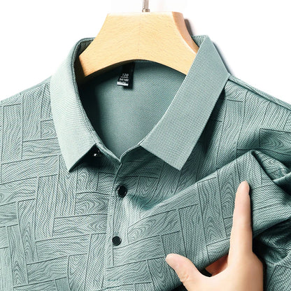 Men's Comfortable Short Sleeve Polo Shirt Weave Pattern Contrast Collar Design 2026 Casual Daily Office Fashion Top