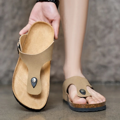 Men's frosted cork casual flip flops slippers comfortable refreshing summer outdoor beach shoes fashion youth breathable sandals