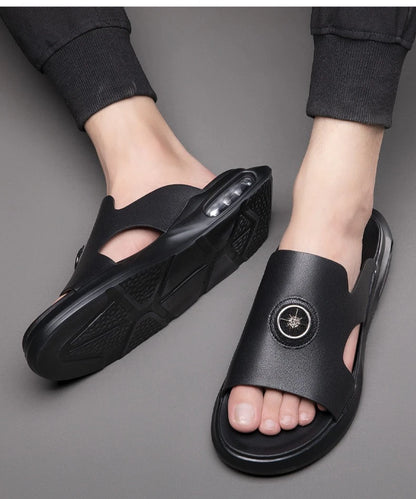 Luxury Men's Genuine Leather Sandals Classic Roman Men Shoes Slippers Soft Comfortable Men Non-slip Walking Slippers Footwea