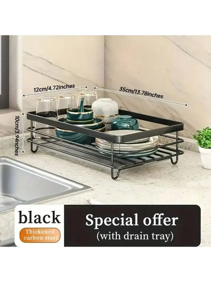Stozle Double-Layer Dish Drying Rack For Kitchen Countertops, With Drainer Tray, Dish Drying Rack, Kitchen Organization And Stor