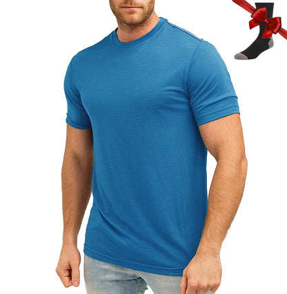100% Superfine Merino Wool T Shirt Mens Base Layer Shirt Merino Wool Wicking Breathable Quick Dry Anti-Odor +Merino Wool Socks