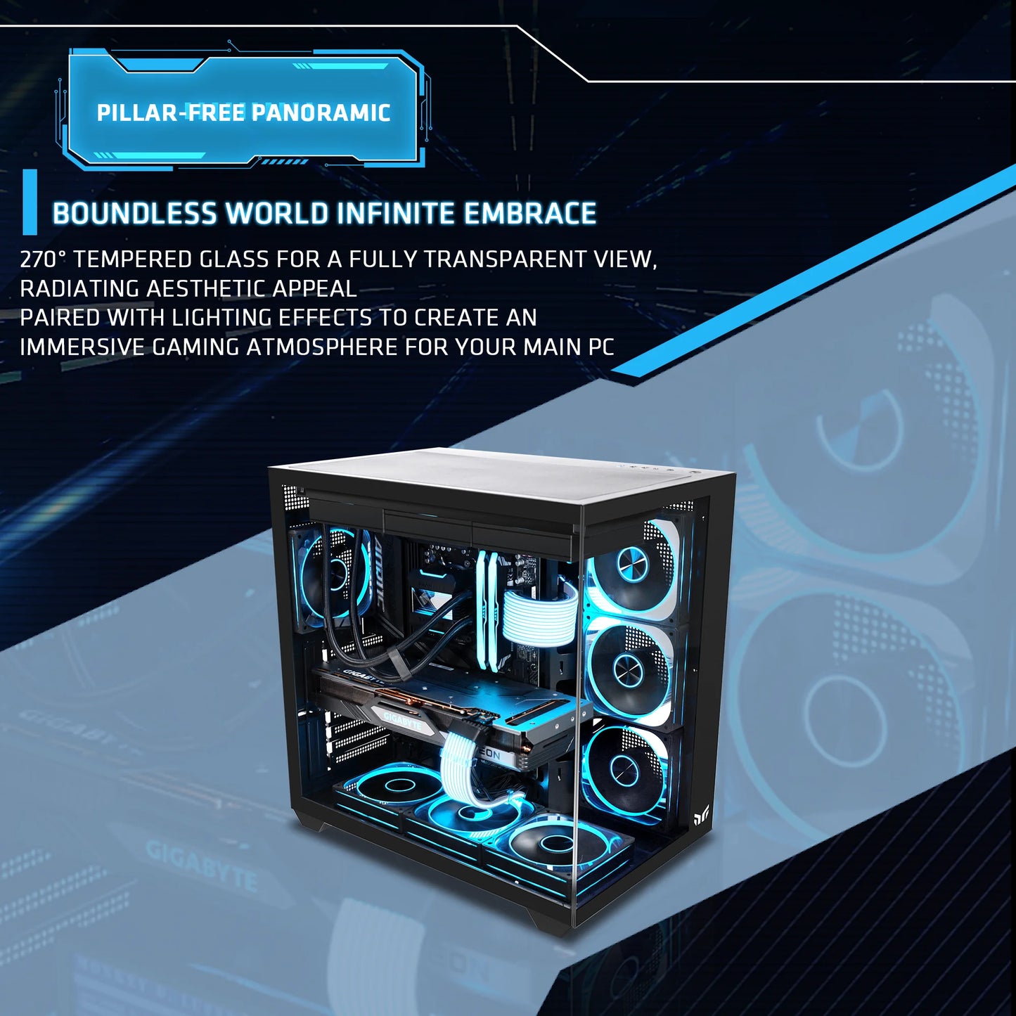 Yeah Magic Sword V 270° Column-Free Panoramic View ATX PC Case  Superior Thermal Performance Gaming And Office PC Case