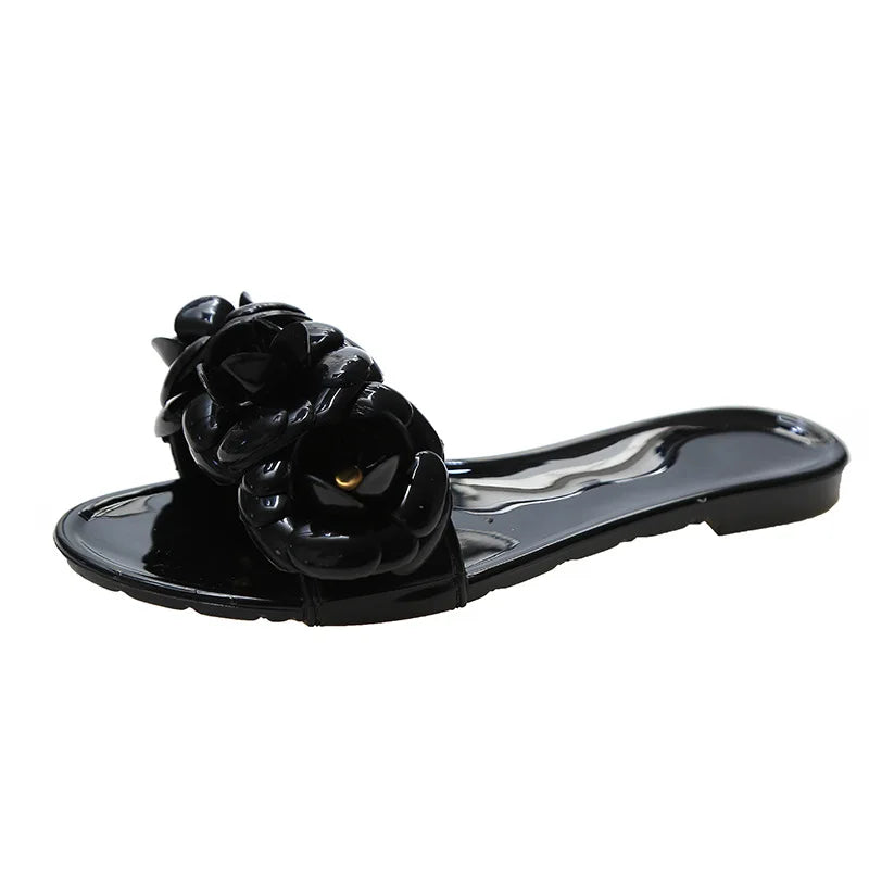 2025 New Women Spring/Summer Collection Jelly Color One Word Shoes Beach Daily Shopping Home Essential Casual Slippers