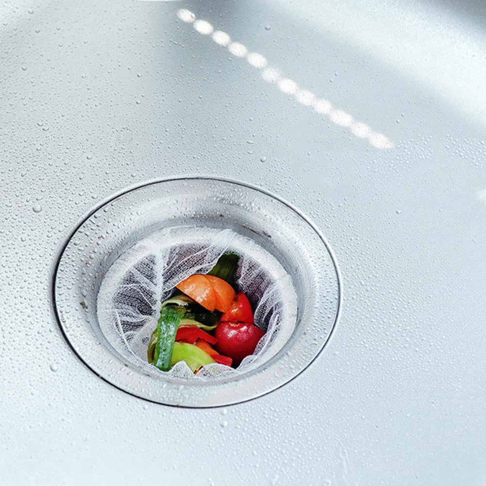 30/100Pcs Sink Net Strainer Filter Bags Fits Most Sizes of Sink Strainer Disposable Kitchen Sink Filter Net Elastic Food Catcher