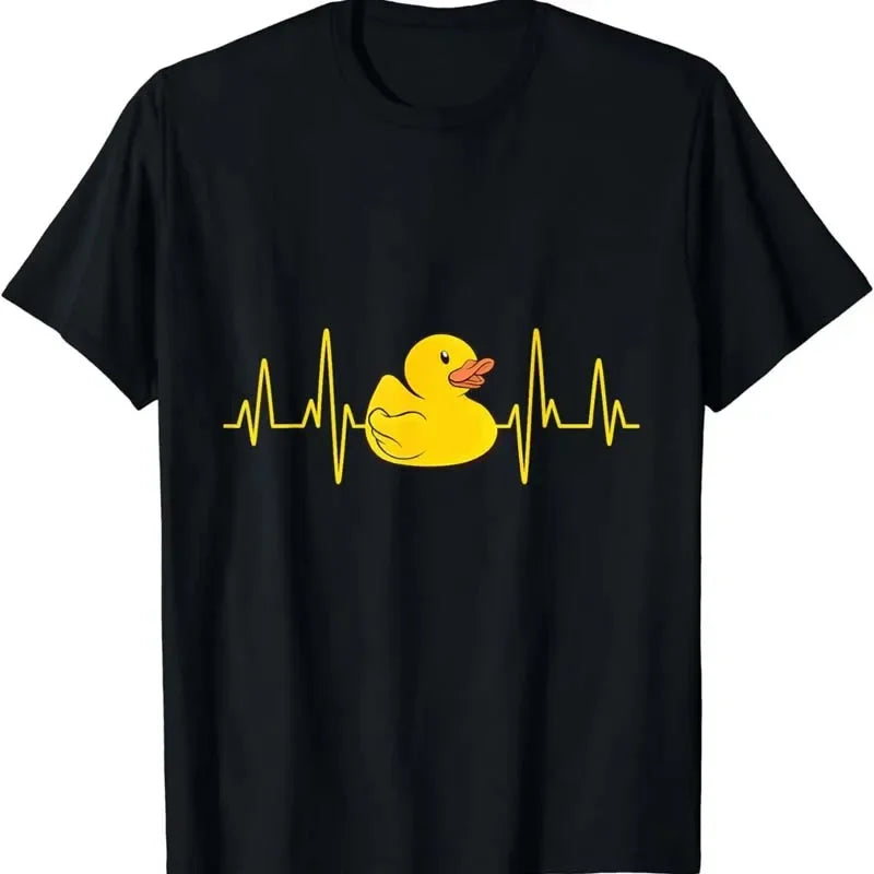 Cute Duck Print T-shirts Summer Women Men Casual Fashion Funny High Street Loose Tops Crew Neck Short Sleeve Cotton T-shirts