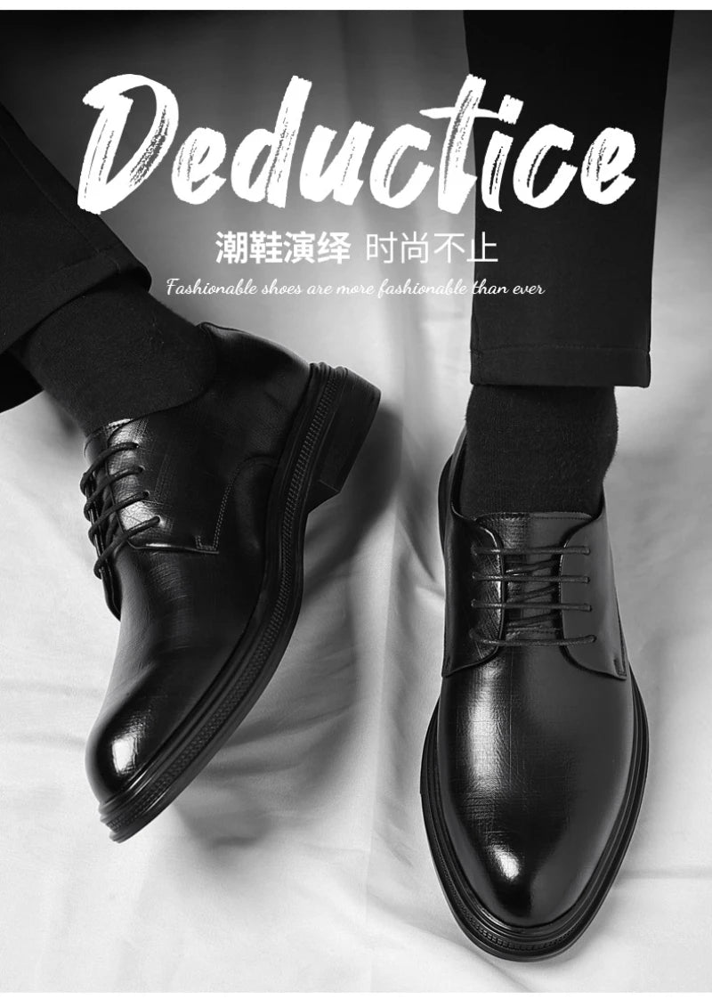 Mens Black Vintage Genuine Leather Lace Up Formal Business Office Groom Wedding Daily Wear Dress Shoes Simple British Style