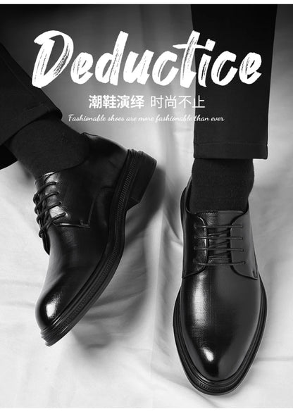 Mens Black Vintage Genuine Leather Lace Up Formal Business Office Groom Wedding Daily Wear Dress Shoes Simple British Style