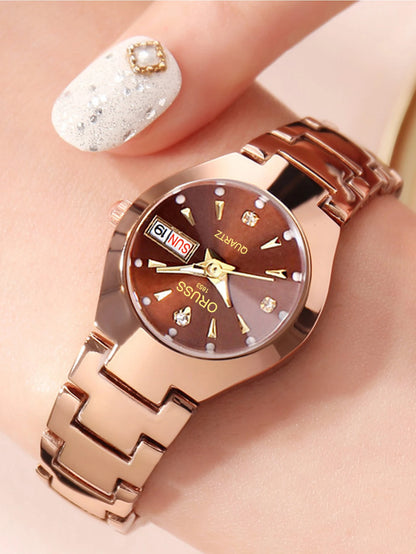 ORUSS Hot Brand Ladies' Watch High Quality Stainless Steel  Waterproof Luminous Pointer Week Calendar Eleganc Women Quartz Watch