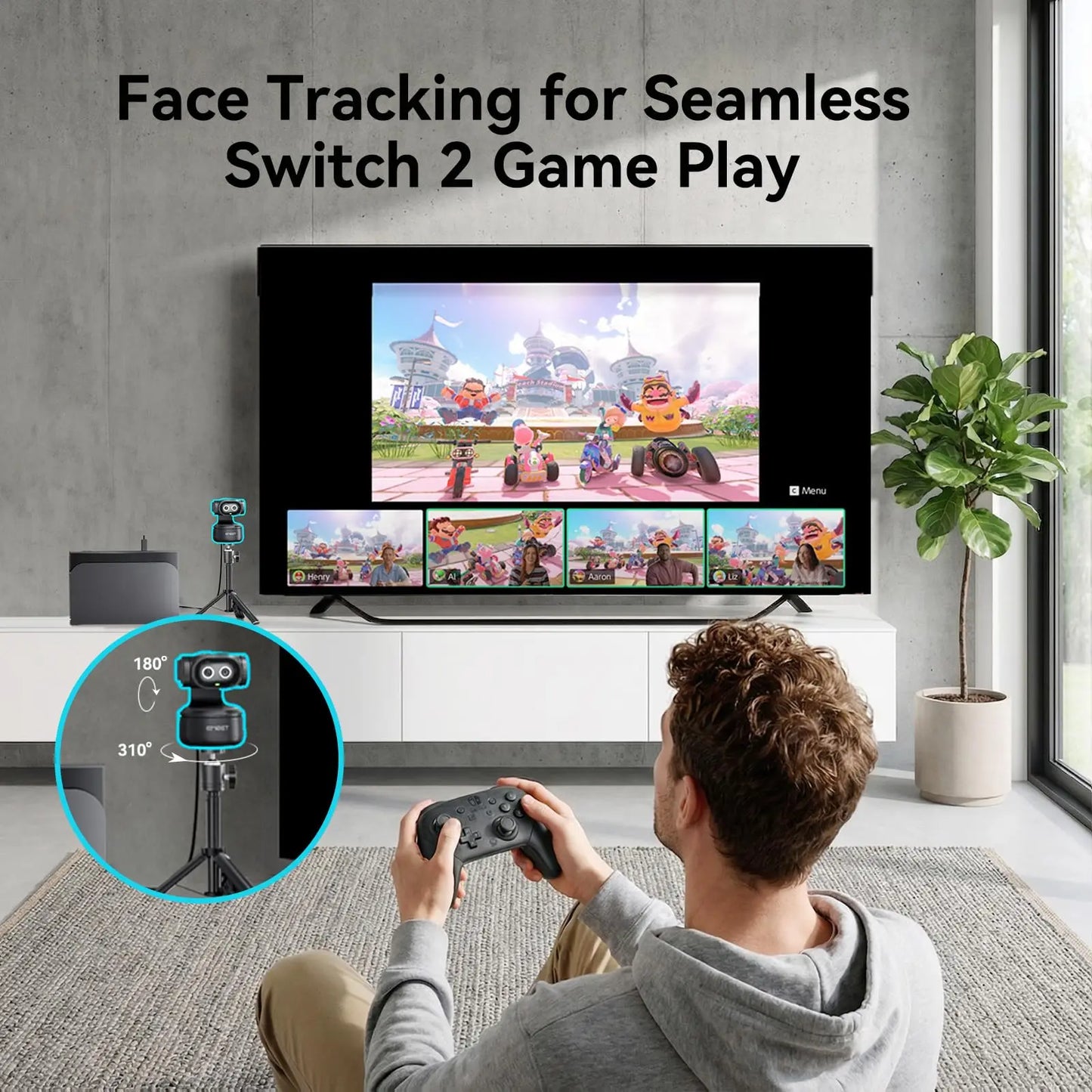 EMEET PIXY 2K Webcam,Gesture Control AI Tracking PTZ Camera With Sony Sensor,1080P 60fps Autofocus Webcam for Streaming OBS
