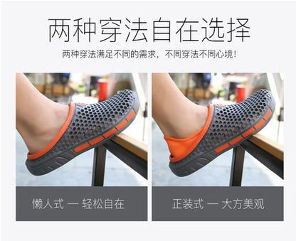 Men's Summer Sandals Clogs Casual Round Toe Slip on Outdoor Geometric Pattern Anti-slip Beach Hole Shoes Plus 46 47 Men Slippers
