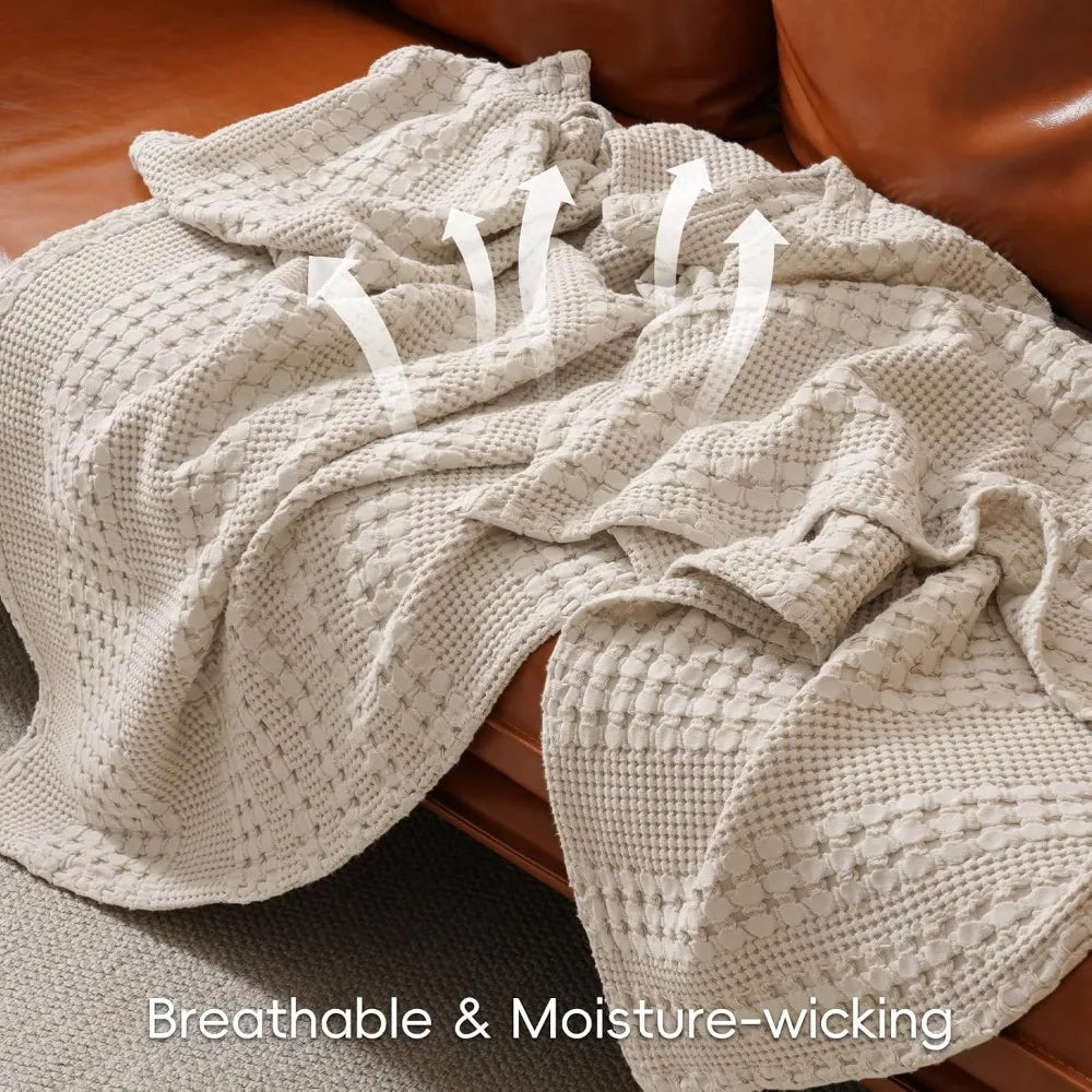 Lightweight Cotton Waffle Blanket King Size 108x90, Soft & Breathable Summer Bedding, Aesthetic Home Decor