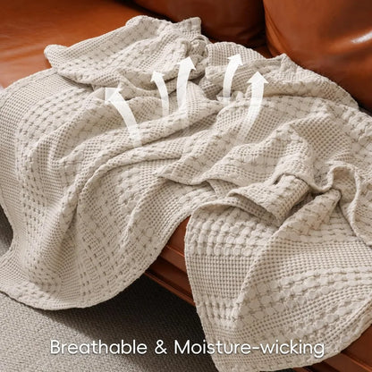 Lightweight Cotton Waffle Blanket King Size 108x90, Soft & Breathable Summer Bedding, Aesthetic Home Decor