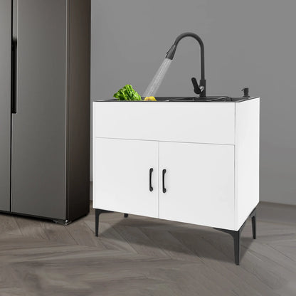 Laundry Sink with Cabinet Sink with Pull-Out Faucet and Cabinet Freestanding Kitchen Sink