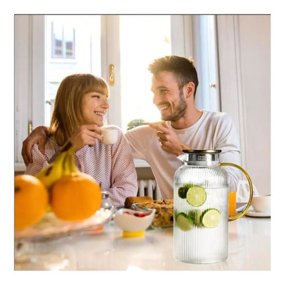 8PCS Glass Pitcher With Lid 4 Pitchers 4 Lids, 68oz 2L Classic Vertical Stripe Pitcher, Large Golug, Suitable For Cold Brew, Co