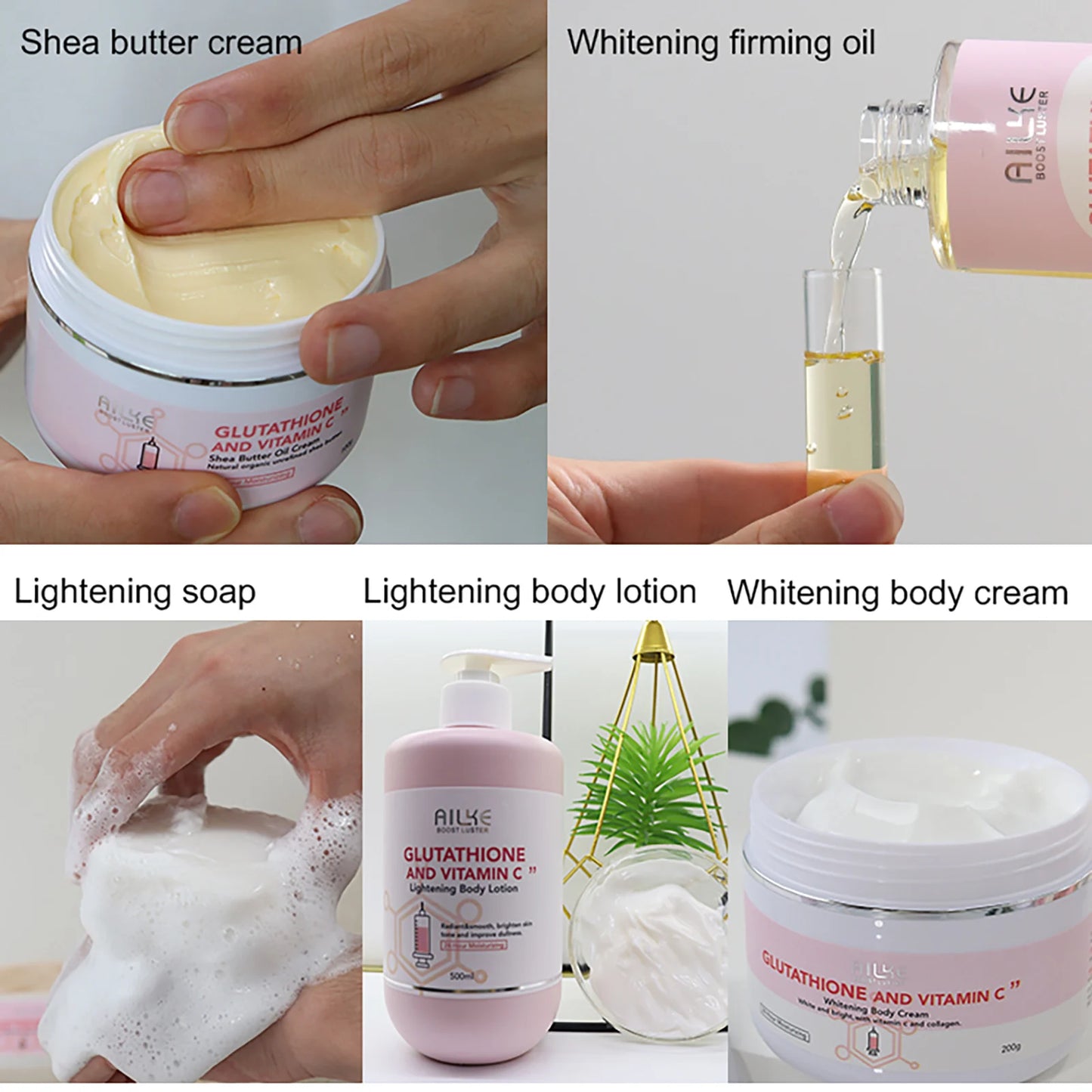 AILKE Whitening Skin Care Set, With Glutathion Vitamin C, Brighter Smoother Skin, Reduce Dark Spots, Clean Skin, Moisturizing