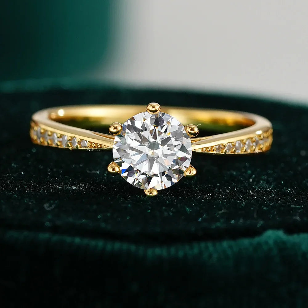 Luxury 100% Real 18k Gold Ring Women's Six-claw Diamond Ring 6.5mm Round 1ct 1 karat Moissanite Wedding Ring