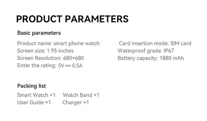 5G/4G Smart Watch 1.95 inch AMOLED 1880mah Battery 16GB+256GB RAM 800W Camera GPS WIFI Google APP Download Heart Rate Smartwatch