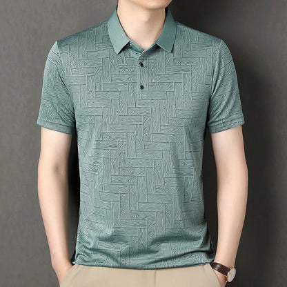 Men's Comfortable Short Sleeve Polo Shirt Weave Pattern Contrast Collar Design 2026 Casual Daily Office Fashion Top