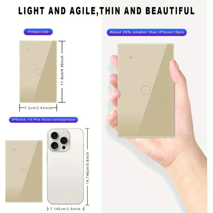Smart WiFi Switch Single Neutral Wire Universal Touch Control Tuya APP Alexa Google Home Compatible Gold Gray
