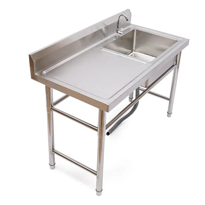 120x60cm Kitchen Sink with Left Platform Commercial Stainless Steel Sink with Faucet  Easy to Clean and Maintain