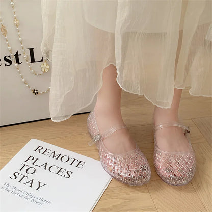 Transparent crystal women's shoes 2026 summer new jelly hollow soft sole fashionable versatile outer wear cool slippers women