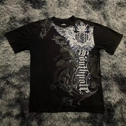 Classic Y2K Gothic Style T-shirt Print Oversized T Shirt High Street Shirts Gothic Round Neck Cotton Tops New Mens Women T Shirt