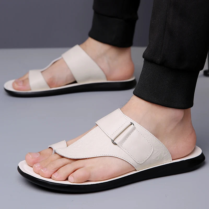 Men's Summer Sandals Breathable Fashion Simple Toe-Thru Soft Flat Bottom Beach Shoes Comfortable Classic Slippers-2502