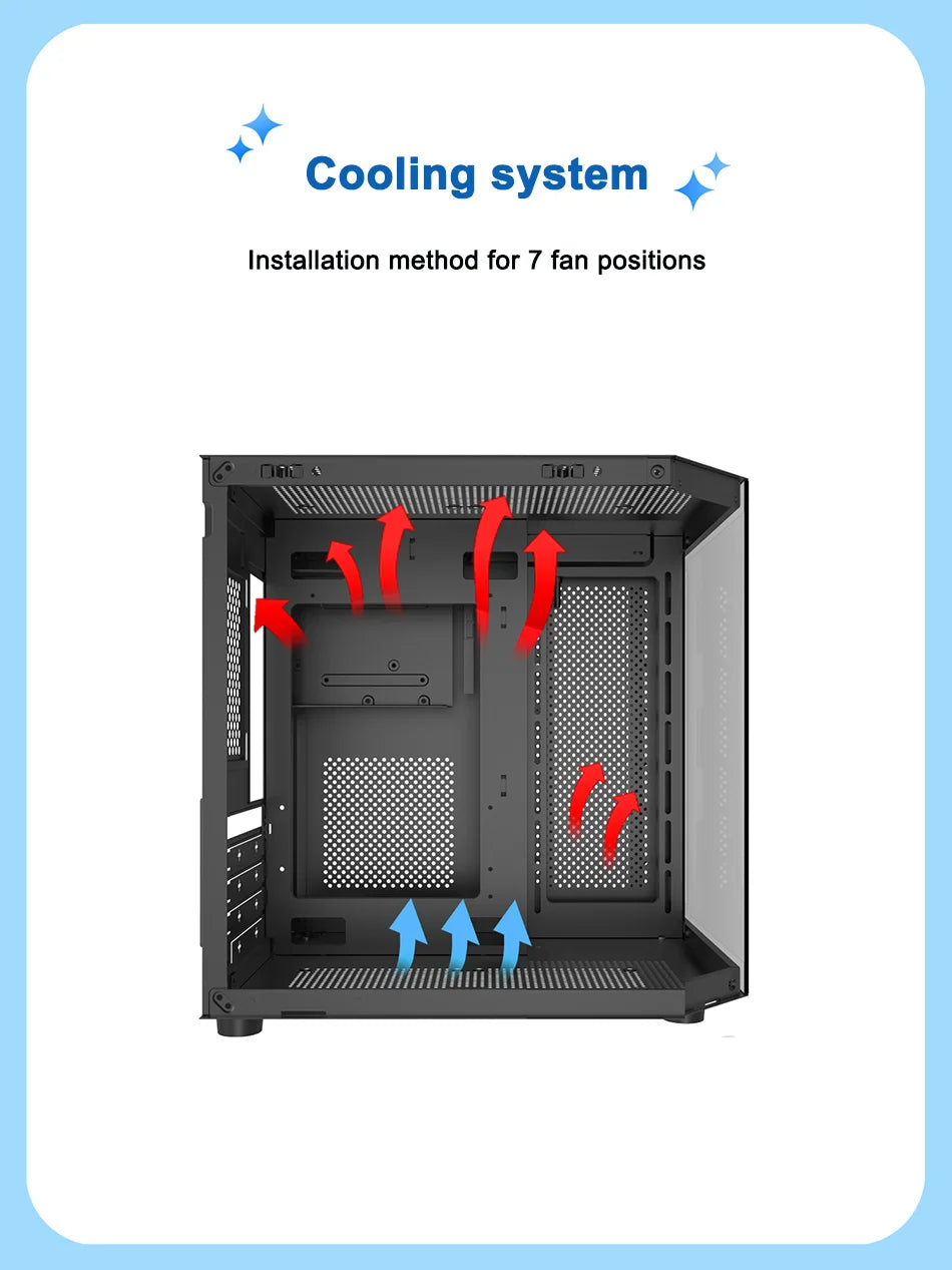 Power Train Star Realm M-ATX Desktop Computer Case Without Pillars Three Sided Glass Panoramic Sea View Room 240 Water Cooling