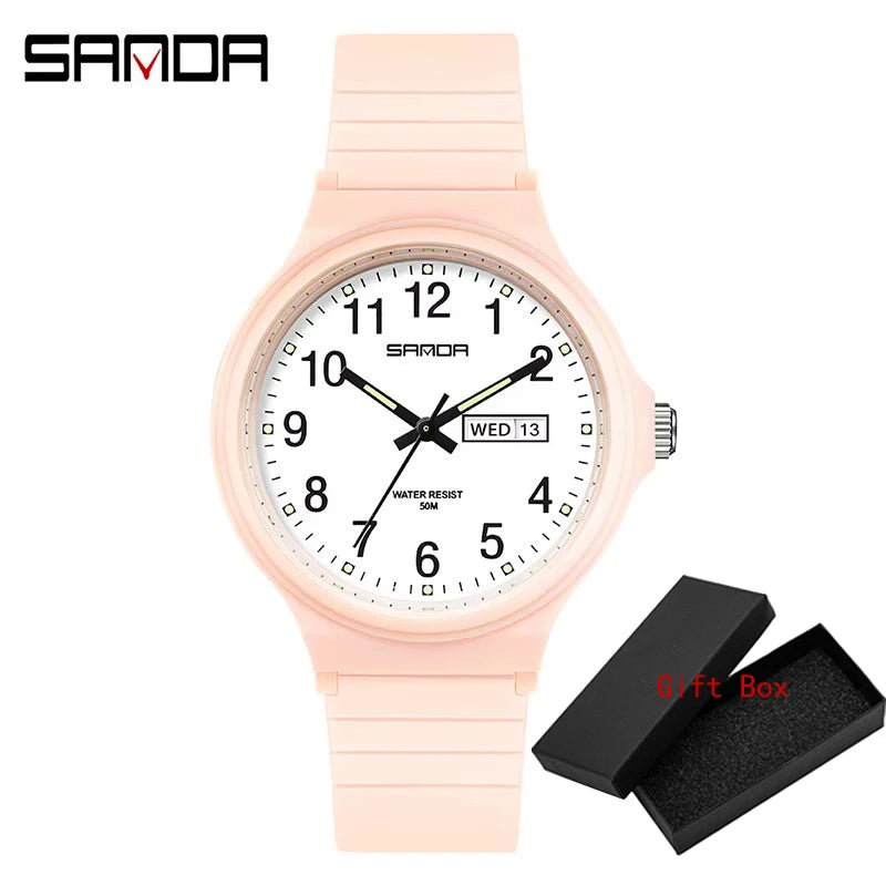 Fashion Sanda Top Brand Calenda Quartz Watch Minimalism Style Ladies Wristwatch Simple Black White Waterproof Watch Clock Reloj