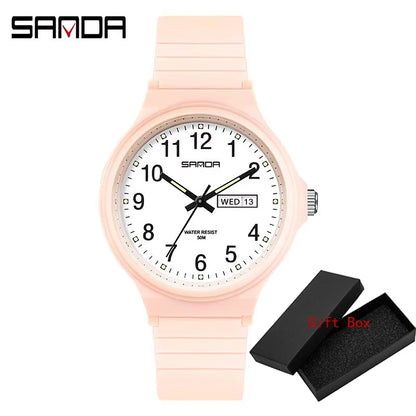 Fashion Sanda Top Brand Calenda Quartz Watch Minimalism Style Ladies Wristwatch Simple Black White Waterproof Watch Clock Reloj