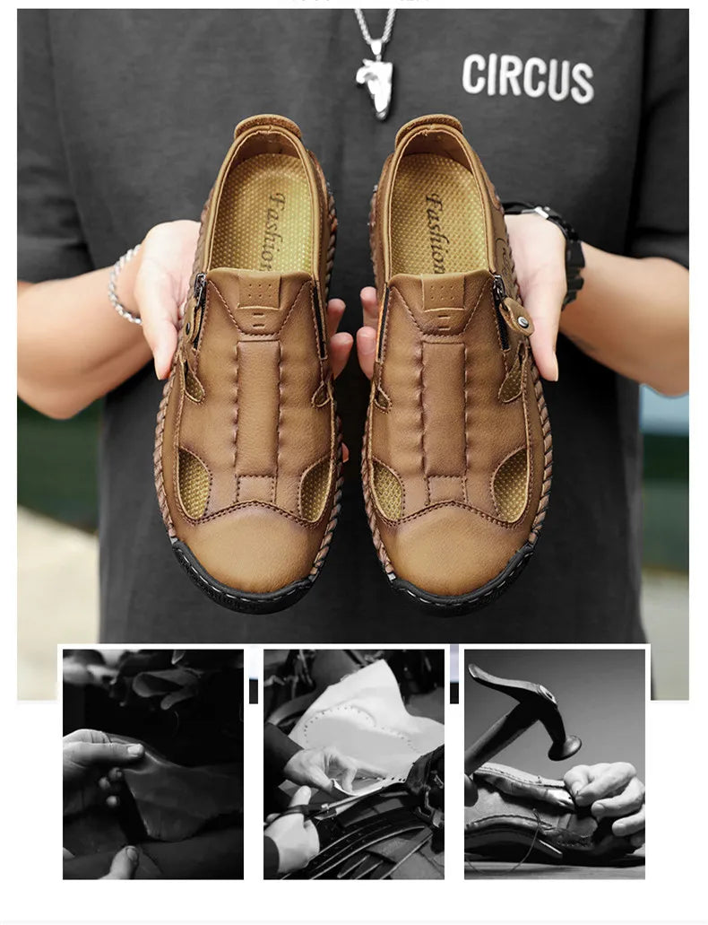 New Summer Breathable Men Sandals Fashion Roman Sandals Handmade Leather Men Casual Shoes Platform Outdoor Men's Beach Sandals