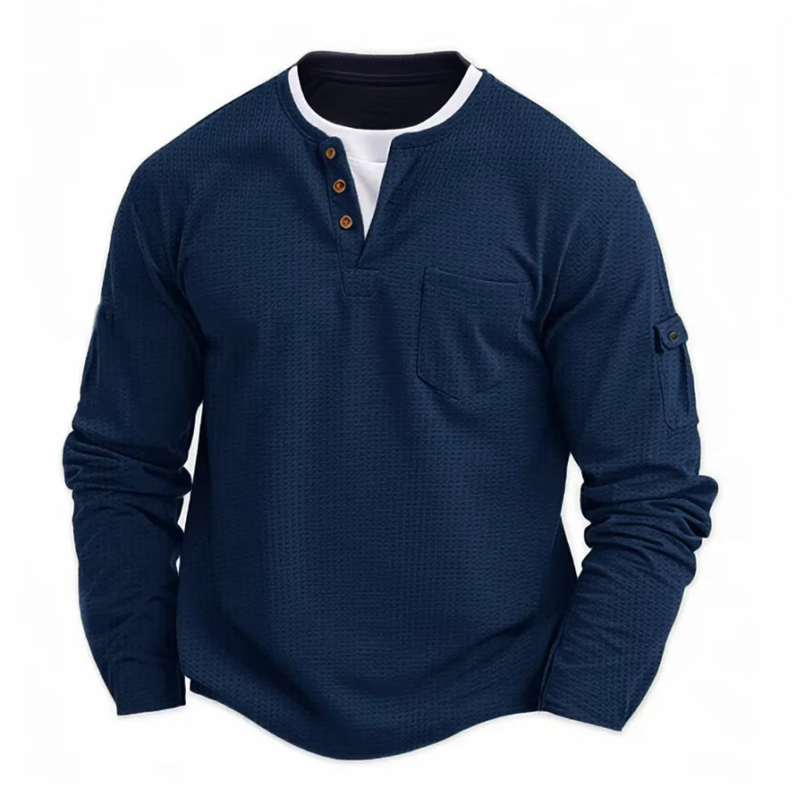Men's Layered-Look Waffle Henley Shirt — product image