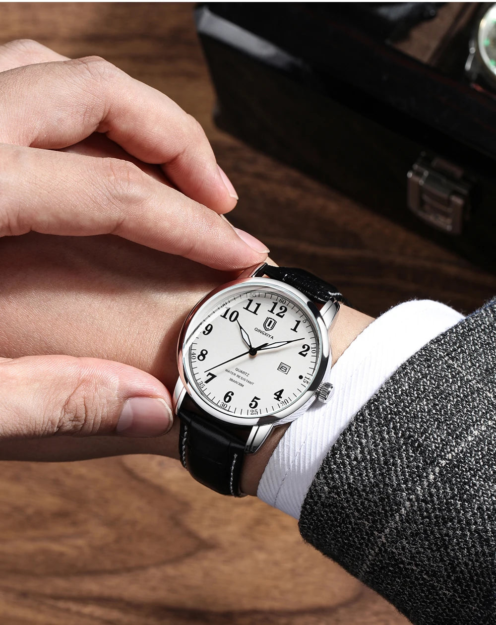 QINGXIYA Classic Business Watch  Men Calendar Quartz Watches Top Brand Luxury Leather Waterproof Mens Watches Relogio Masculino