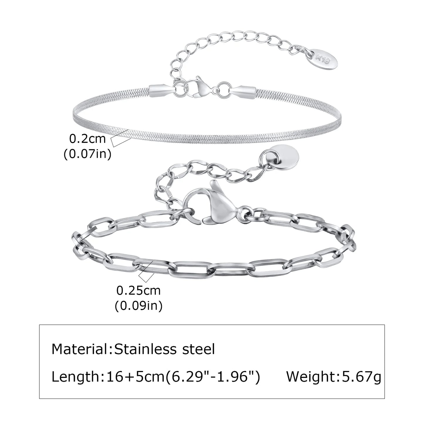 2pcs Men's Chain Bracelets,Silver Color Stainless Steel Rope Twisted Adjustable Chain Wristband,Simple Jewelry Gift for Dad Him