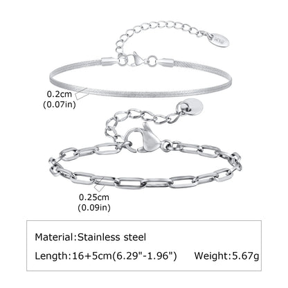 2pcs Men's Chain Bracelets,Silver Color Stainless Steel Rope Twisted Adjustable Chain Wristband,Simple Jewelry Gift for Dad Him