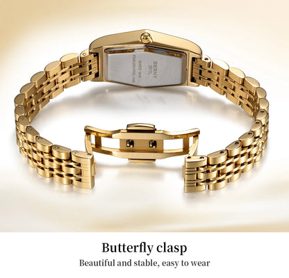 BERNY Gold Watches for Women Elegant Dainty Hexagon Ladies Quartz Wrist Watches Stainless Steel Band Fashion Luxury Bracelet