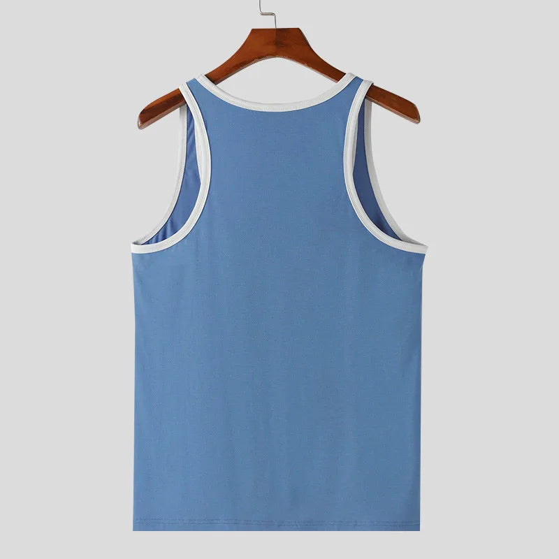 Summer Men's Skinny Gym Tank Tops Leisure Popular Sleeveless Sportwear Fashion Well Fitting Patchwork Bodybuilding Vest S-2XL